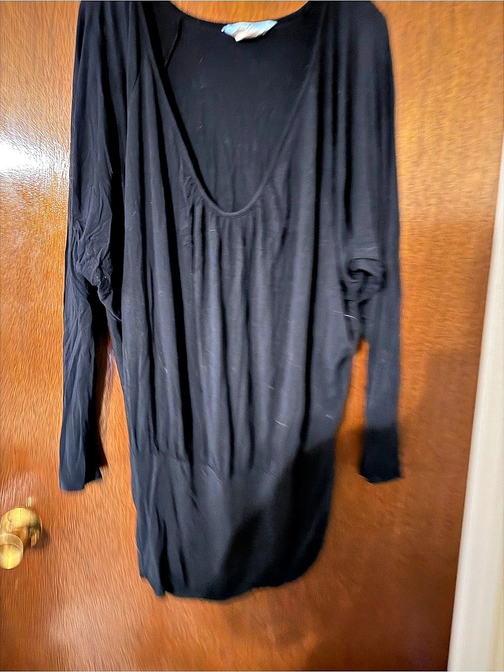 Marciano Size L/G Black Long Sleeve Draped Scoop Neck Tunic Top